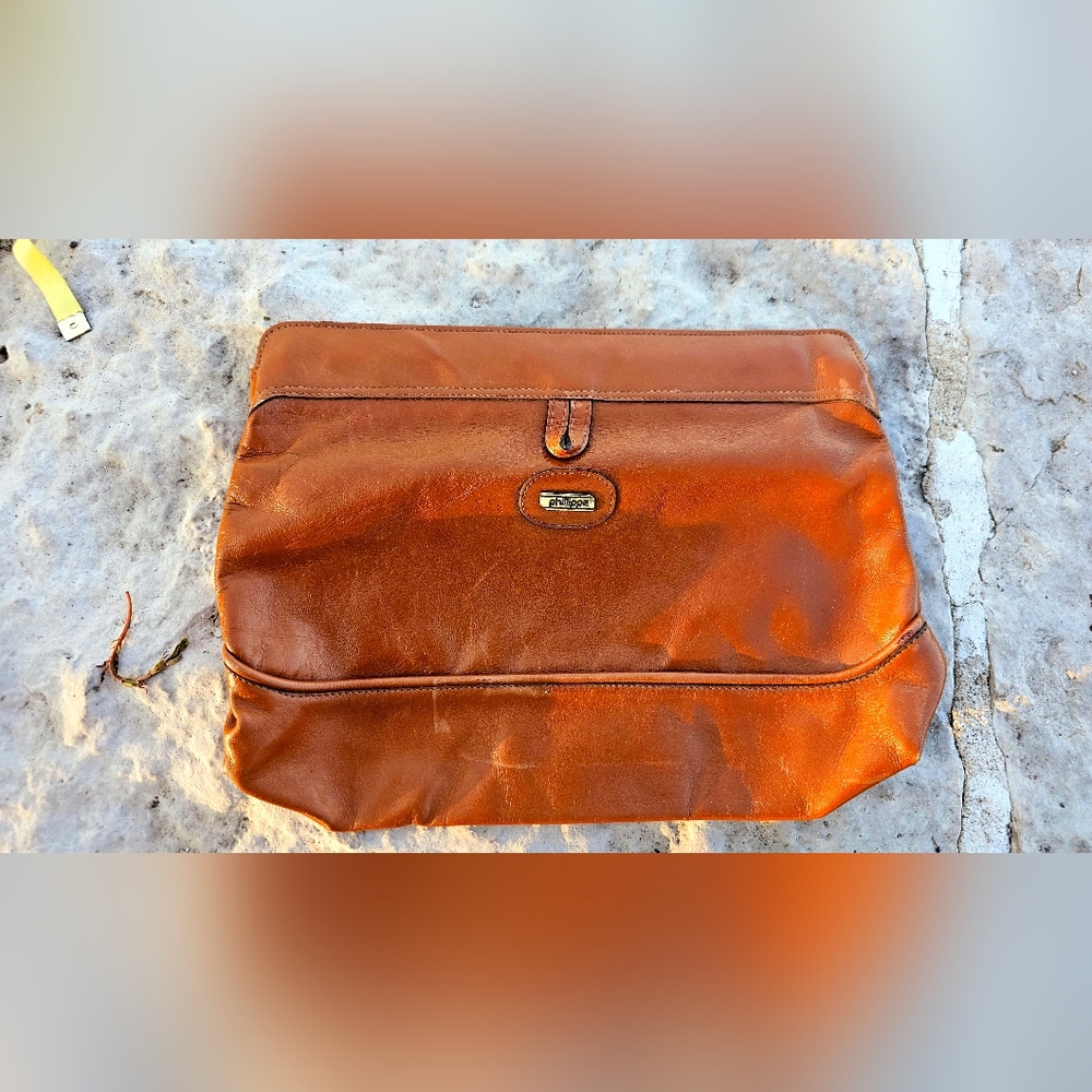 Vintage 1970s Phillippe brown leather fold over clutch bag purse luxury craftman - Picture 10 of 10